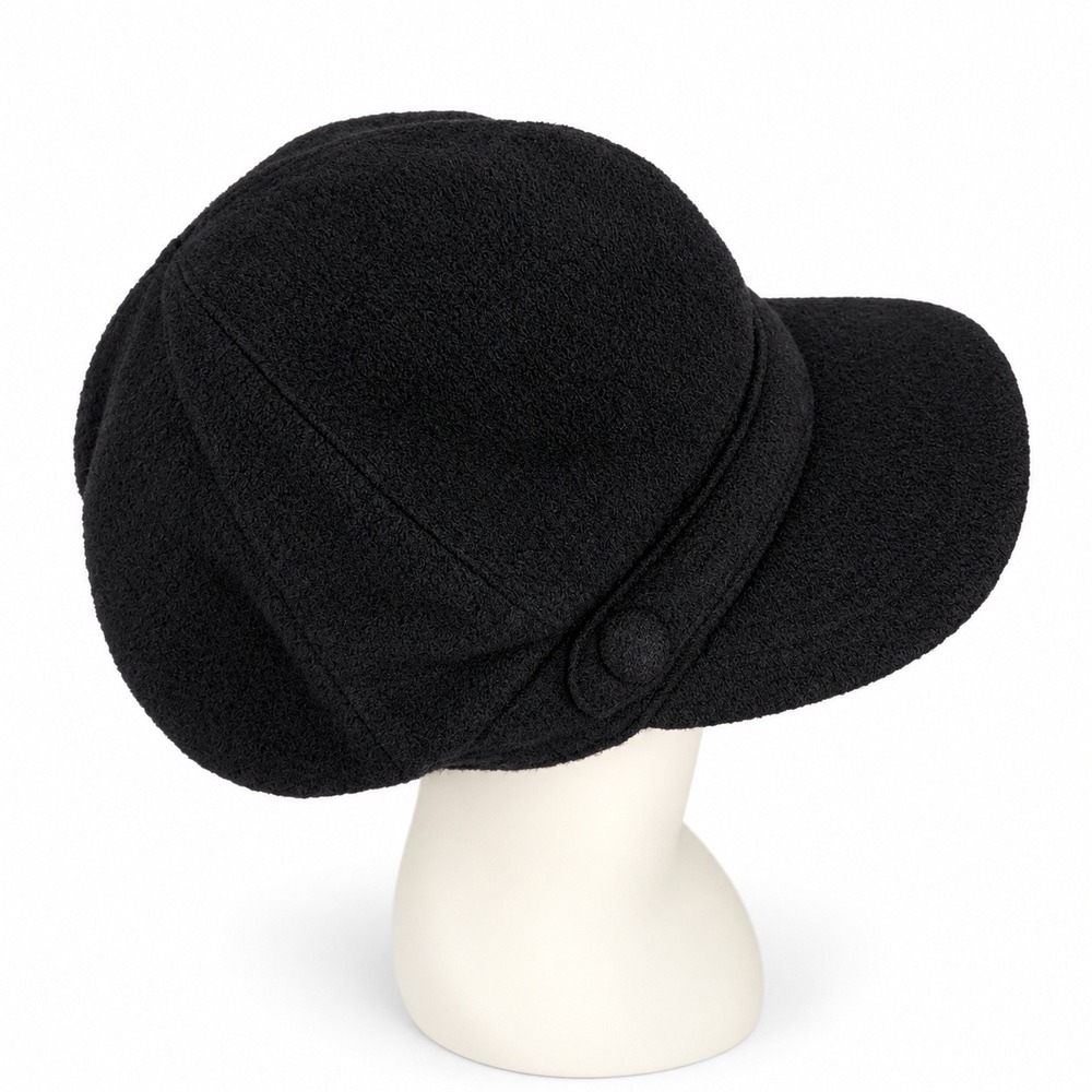 Vintage Nine West Newsboy Cap Black Wool Blend Button Detail Cabbie Hat Classic